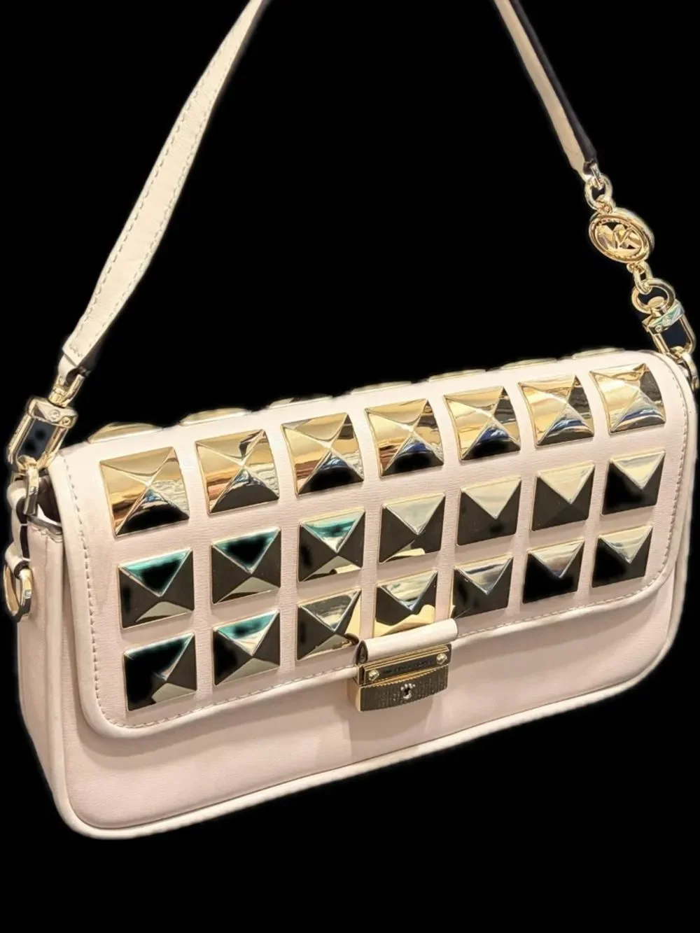 Michael Kors Cream Shoulder Bag with Gold Pyramid Studs Great Condition 11 by 7